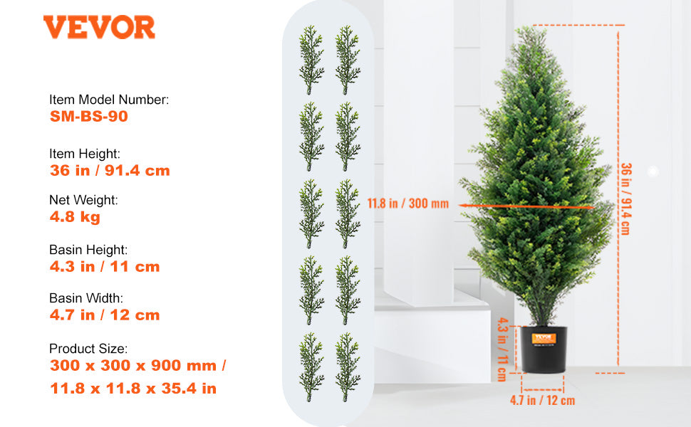 VEVOR Artificial Cedar Topiary Tree Evergreen Fake Pine Cypress Trees Plant Artificial Greenery Set for Home Decor IndoorOutdoor