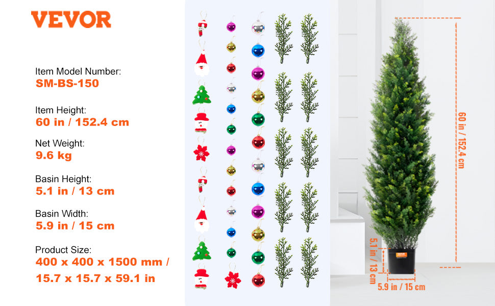 VEVOR Artificial Cedar Topiary Tree Evergreen Fake Pine Cypress Trees Plant Artificial Greenery Set for Home Decor IndoorOutdoor