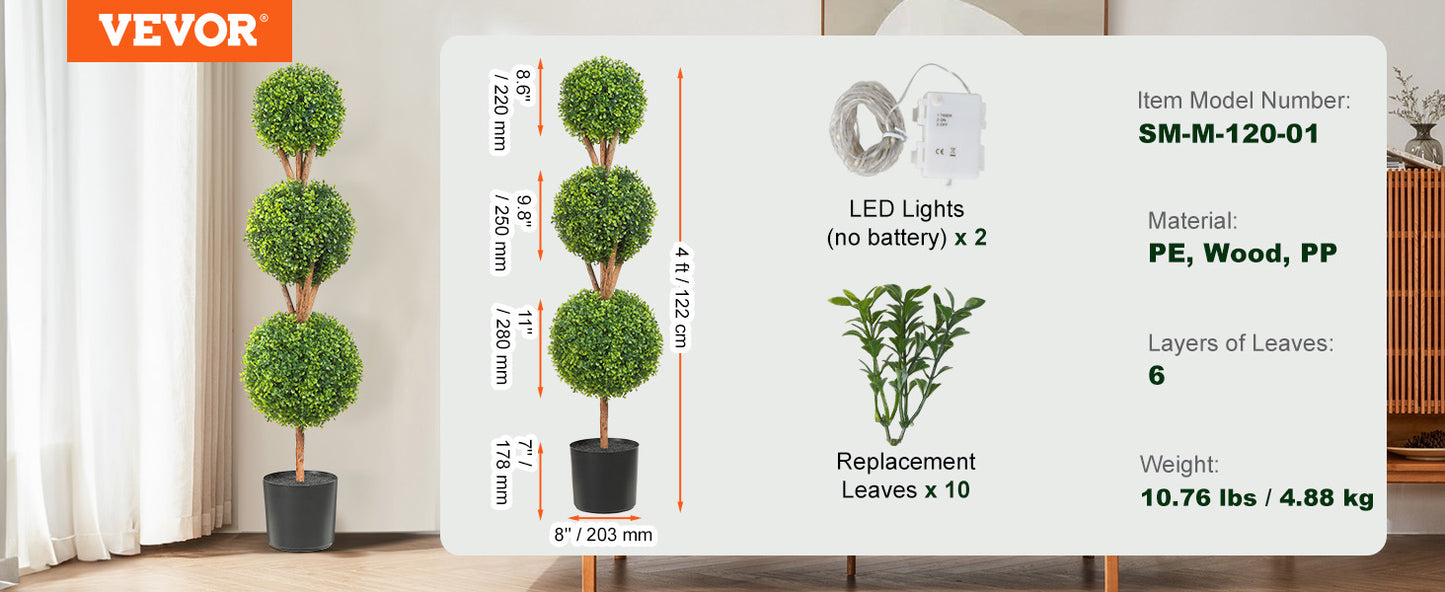 VEVOR 1/2pcs Artificial Boxwood Tower Topiary Spiral Artificial Plant 24/36/48in high Decorative Plants Green Plastic PE Tree