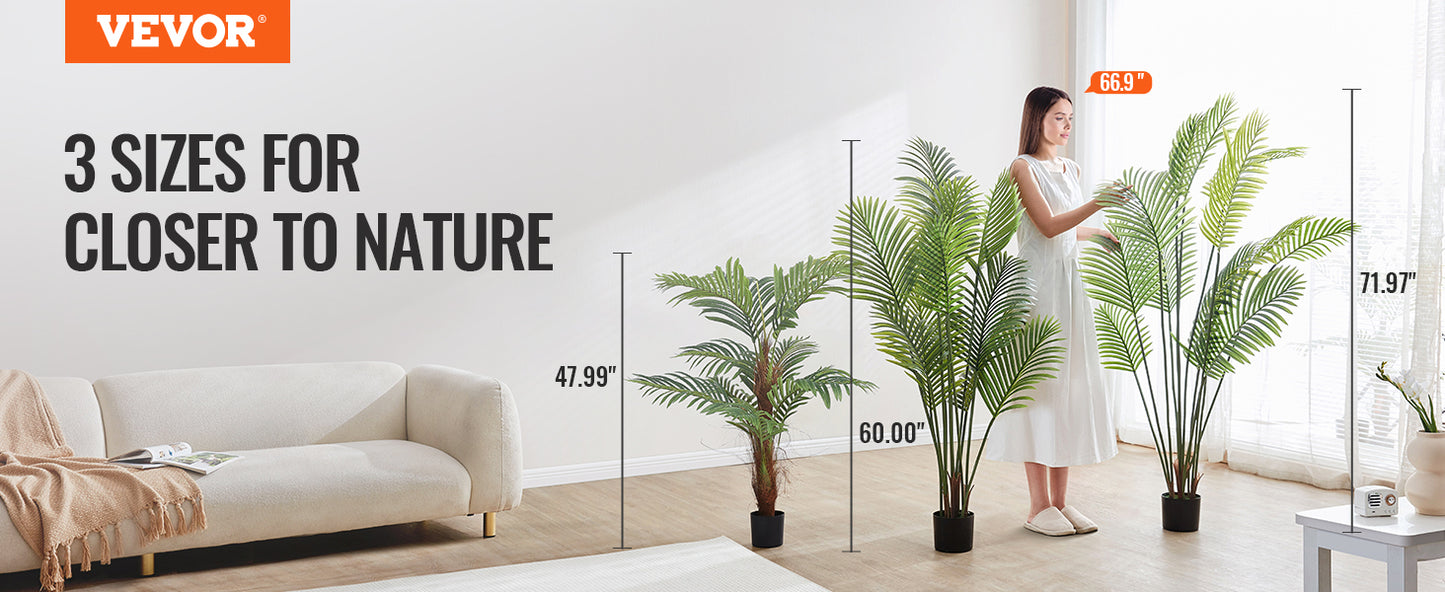 VEVOR Artificial Palm Tree 4/5/6 FT Tall Faux Plant Secure PE Material & Anti-Tip Tilt Protection Low-Maintenance Plant for Home