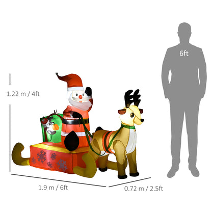 HOMCOM 4ft Christmas Inflatable Santa Claus Sledge Sleigh Reindeer Blow Up Decoration Xmas Décor for Garden