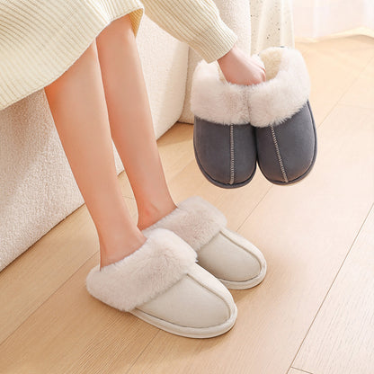 Winter Warm Plush Home Slippers Indoor Fur Slippers Women Soft Lined Cotton Shoes Comfy Non-Slip Bedroom Fuzzy House Shoes Women Couple