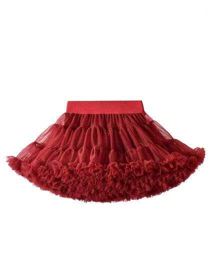 Girls Stunning & Cute Layered Ruffle Tutu Mesh Stage Performance Skirt For Birthday Party