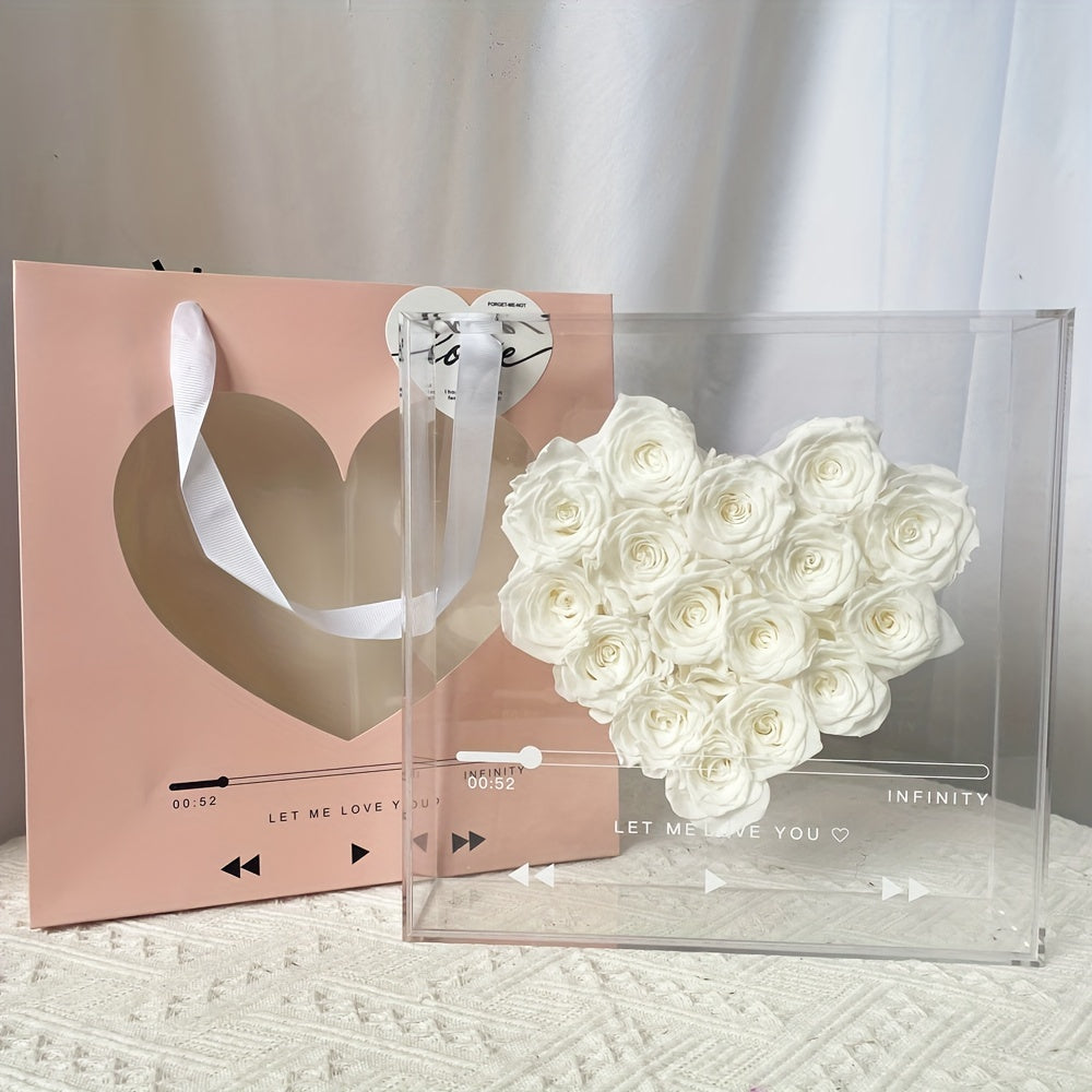 Eternal Love Heart: 16pcs Forever Flowers Box - Preserved Roses in Clear Acrylic - Perfect Gift for Her, Wife, Mom on Valentine's, Mother's Day & Birthdays