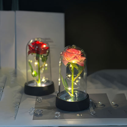 Eternal LED Rose in Glass Dome - Romantic Acrylic Artificial Flower, Perfect for Mother's Day, Weddings, Valentine's, Anniversaries, Christmas & Birthdays