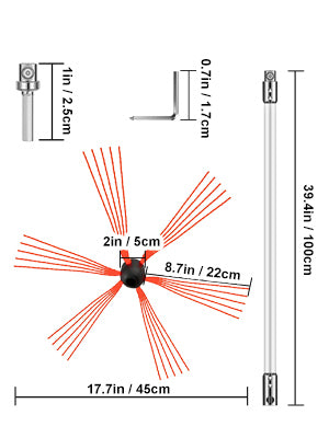 VEVOR Chimney Sweep Kit 39in Nylon Chimney Rods and Brush Head Electric Drill Drive Sweeping Cleaning Tool for Fireplace Chimney