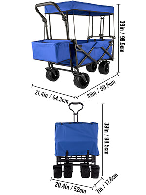 VEVOR Folding Wagon Cart W/ Adjustable Handle Bar Removable Canopy Oxford Cloth Collapsible Shopping Outdoor Camping Beach Cart