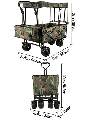 VEVOR Folding Wagon Cart W/ Adjustable Handle Bar Removable Canopy Oxford Cloth Collapsible Shopping Outdoor Camping Beach Cart