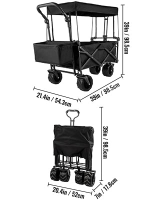 VEVOR Folding Wagon Cart W/ Adjustable Handle Bar Removable Canopy Oxford Cloth Collapsible Shopping Outdoor Camping Beach Cart