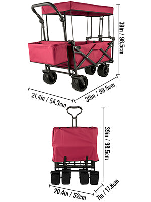 VEVOR Folding Wagon Cart W/ Adjustable Handle Bar Removable Canopy Oxford Cloth Collapsible Shopping Outdoor Camping Beach Cart