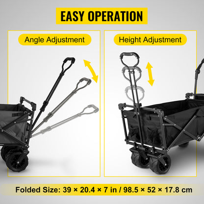 VEVOR Folding Wagon Cart W/ Adjustable Handle Bar Removable Canopy Oxford Cloth Collapsible Shopping Outdoor Camping Beach Cart