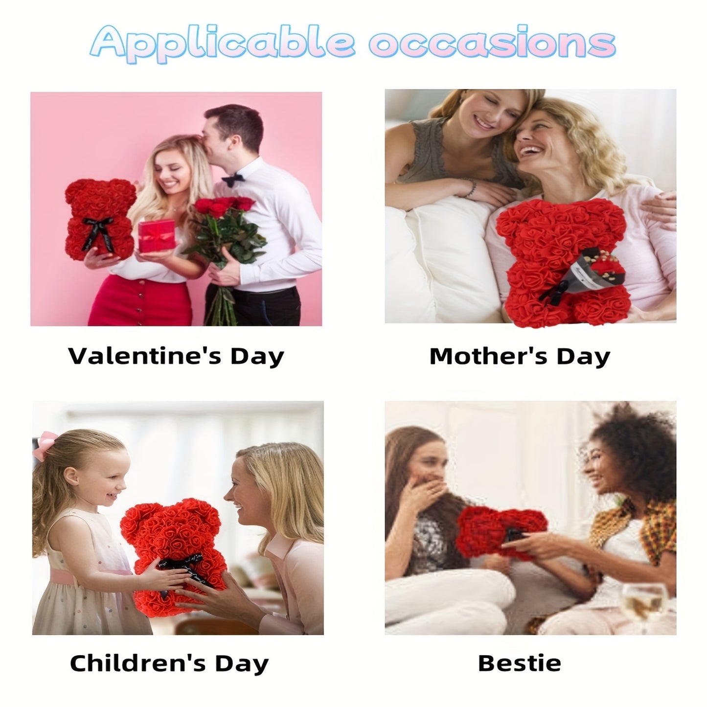 Romantic Artificial Rose Bear Gift - Perfect for Any Occasion, Includes Elegant Gift Box, Red/Black