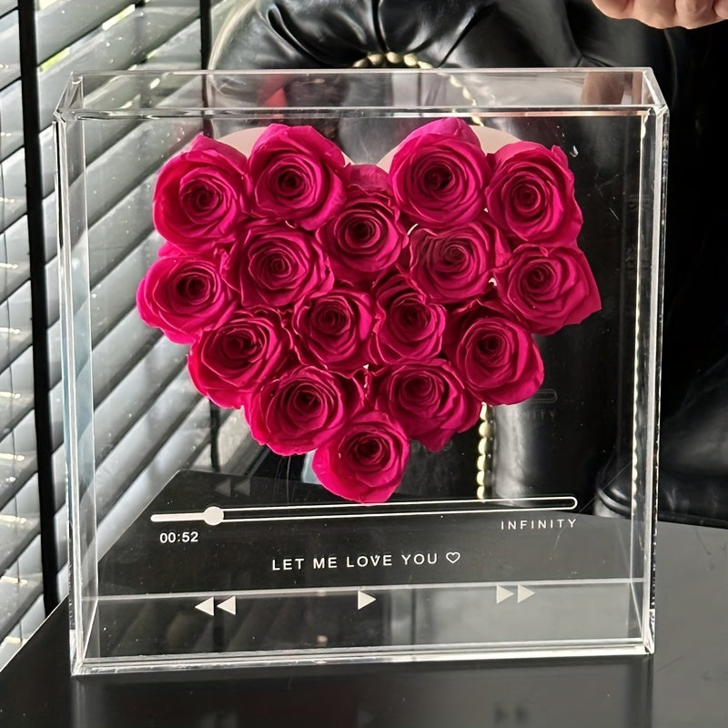 Eternal Love Heart: 16pcs Forever Flowers Box - Preserved Roses in Clear Acrylic - Perfect Gift for Her, Wife, Mom on Valentine's, Mother's Day & Birthdays