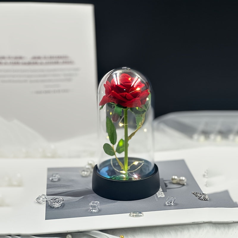 Eternal LED Rose in Glass Dome - Romantic Acrylic Artificial Flower, Perfect for Mother's Day, Weddings, Valentine's, Anniversaries, Christmas & Birthdays