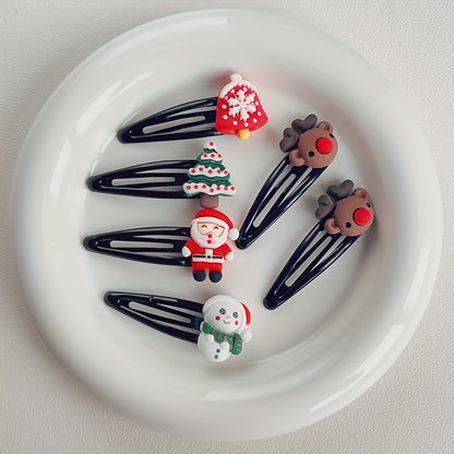 10pcs Christmas Hair Clip Set - Cute Santa, Reindeer & Snowman Designs | PVC Snap Barrettes for Girls | Festive Holiday Hair Accessories