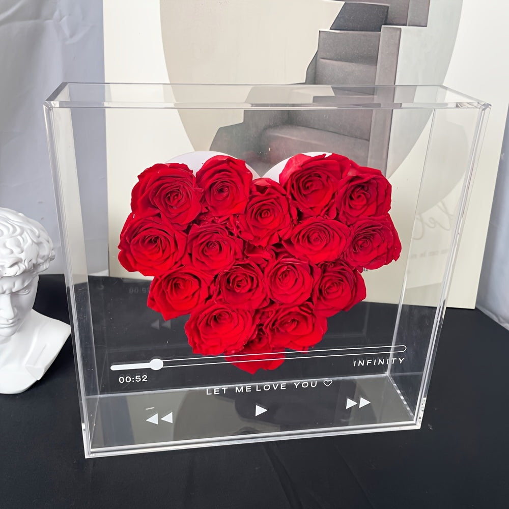 Eternal Love Heart: 16pcs Forever Flowers Box - Preserved Roses in Clear Acrylic - Perfect Gift for Her, Wife, Mom on Valentine's, Mother's Day & Birthdays