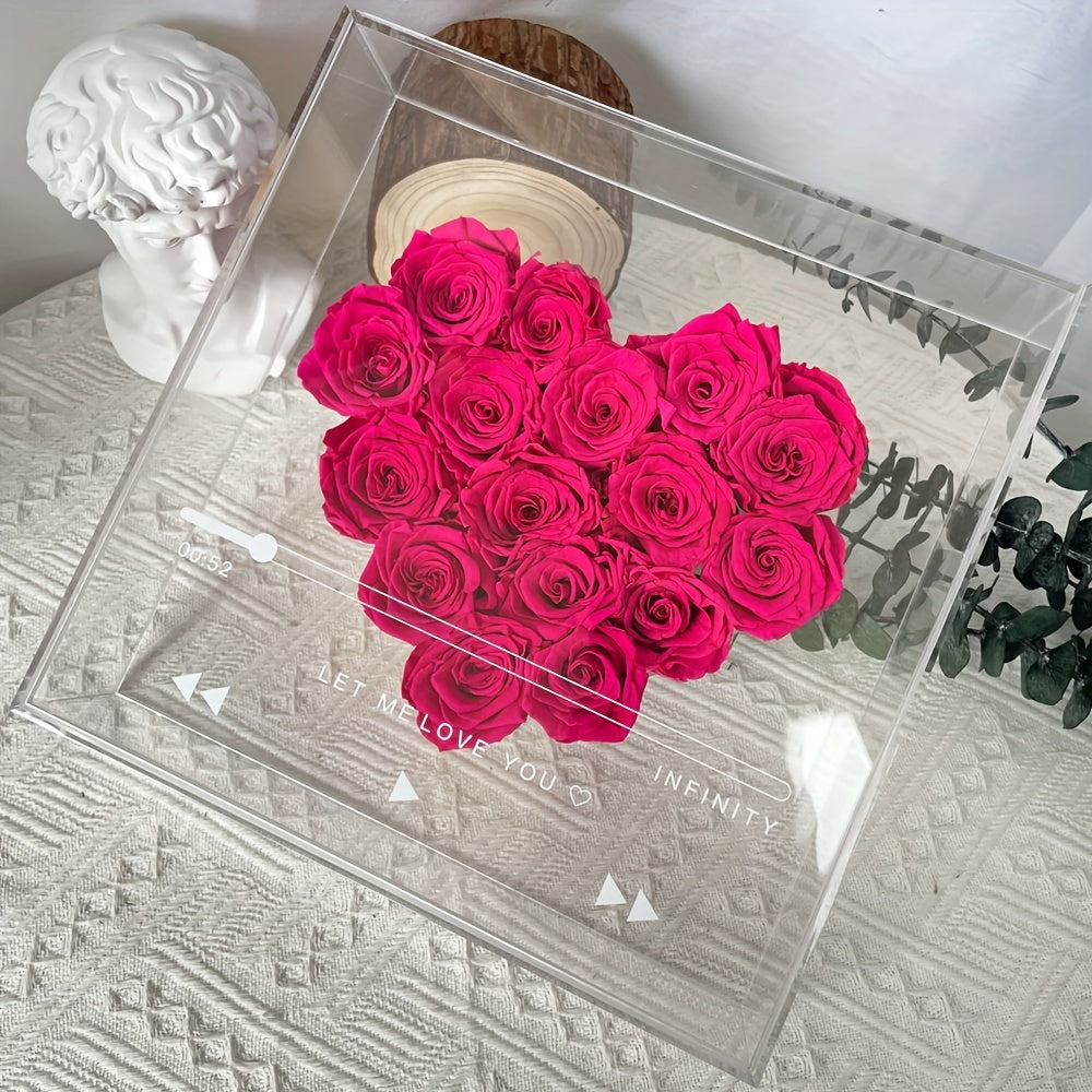 Eternal Love Heart: 16pcs Forever Flowers Box - Preserved Roses in Clear Acrylic - Perfect Gift for Her, Wife, Mom on Valentine's, Mother's Day & Birthdays