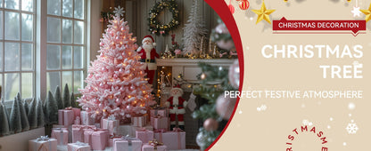 Christmas Tree 6ft, Pink Artificial Christmas Tree with 800 Tips Xmas 180CM Tree Foldable Metal Stand for Indoor Outdoor Holiday Decorations