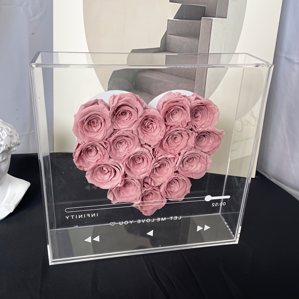 Eternal Love Heart: 16pcs Forever Flowers Box - Preserved Roses in Clear Acrylic - Perfect Gift for Her, Wife, Mom on Valentine's, Mother's Day & Birthdays