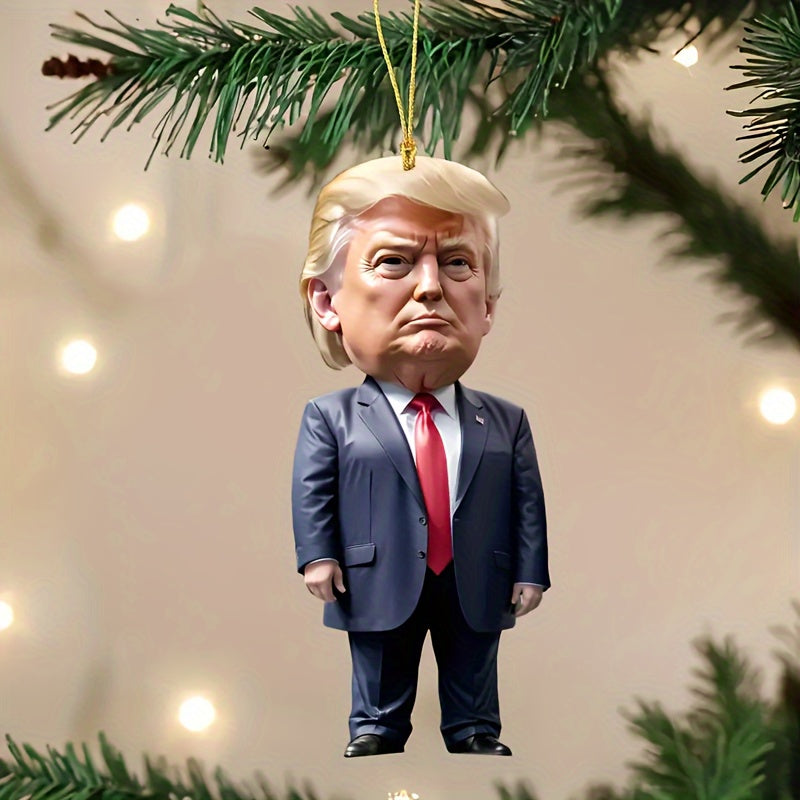 Trump-Inspired Acrylic Christmas & Halloween Decor - Sparkling Hanging Ornaments for Car and Tree, Perfect Holiday Gift Idea