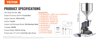 VEVOR 5-50/100ml A02 Pneumatic/Manual Paste Liquid Filling Machine Bottle Liquid Filler with Pedal for Water Juice Cosmetic Milk