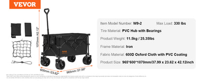 VEVOR Collapsible Folding Wagon Beach Wagon Cart with All-Terrain Wheels Drink Holders Sports Wagon for Camping Shopping Garden