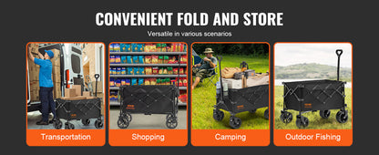 VEVOR Collapsible Folding Wagon Beach Wagon Cart with All-Terrain Wheels Drink Holders Sports Wagon for Camping Shopping Garden