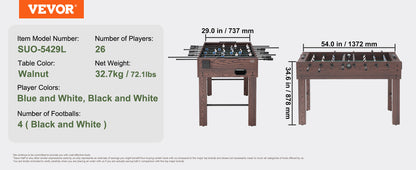 VEVOR Foosball Table Indoor Full Size Foosball Table for Family Soccer with Foosball Table Set Include 4 Balls and 2 Cup Holders