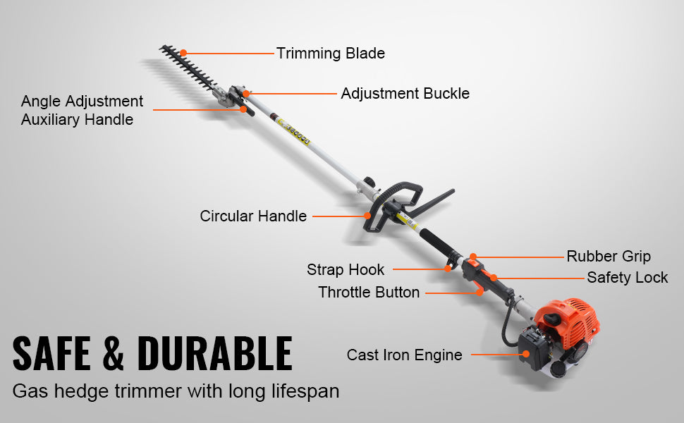 VEVOR 52CC 6-in-1 Multi-Functional Trimming Tools Gas Hedge Trimmer Weed Eater String Trimmer Brush Cutter Edger Pole Chainsaw