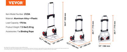 VEVOR 176/275/309 lbs Folding Hand Truck Portable Cart Dolly with Telescoping Handle and Binding Rope for Moving Warehouse