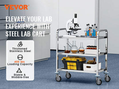 VEVOR Stainless Steel Cart 3/2/1 Layers Lab Utility Cart Medical Cart W/ Lockable Universal Wheels for Lab Clinic Kitchen Salon