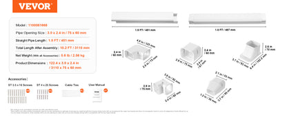 VEVOR Mini Split Line Set Cover PVC Decorative Pipe Line Cover For Air Conditioner Easy to Install Paintable for Heat Pump White