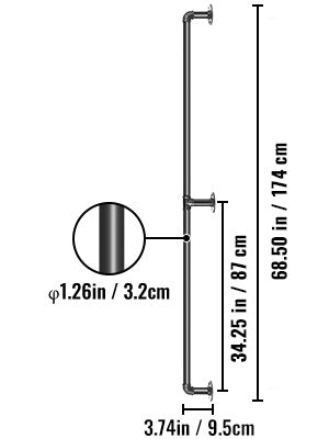 VEVOR 2-13ft Secure Pipe Stair Handrails Staircase 440lbs Handrails Carbon Steel For Wall Mount Stairs Indoors And Outdoor Black