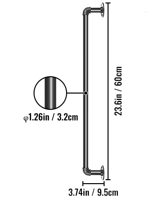 VEVOR 2-13ft Secure Pipe Stair Handrails Staircase 440lbs Handrails Carbon Steel For Wall Mount Stairs Indoors And Outdoor Black