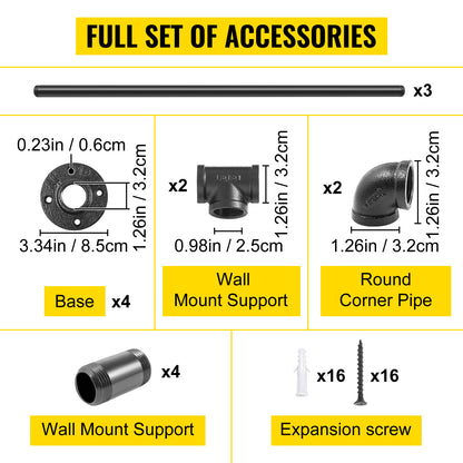 VEVOR 2-13ft Secure Pipe Stair Handrails Staircase 440lbs Handrails Carbon Steel For Wall Mount Stairs Indoors And Outdoor Black