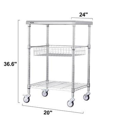 VEVOR Rolling Utility Cart 3-Tier Mobile Shelving Unit Organizer Service Cart on Wheels Metal Storage Trolley for Kitchen  Bar