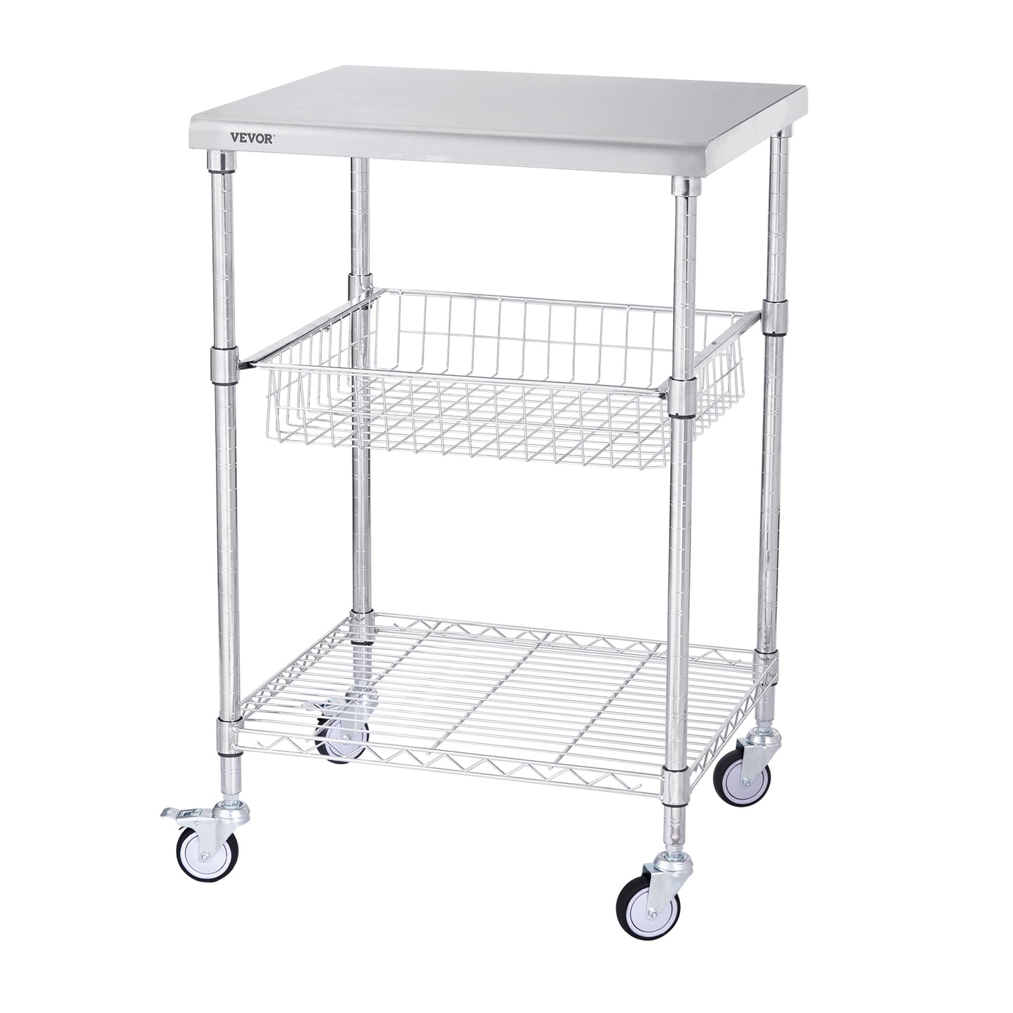 VEVOR Rolling Utility Cart 3-Tier Mobile Shelving Unit Organizer Service Cart on Wheels Metal Storage Trolley for Kitchen  Bar