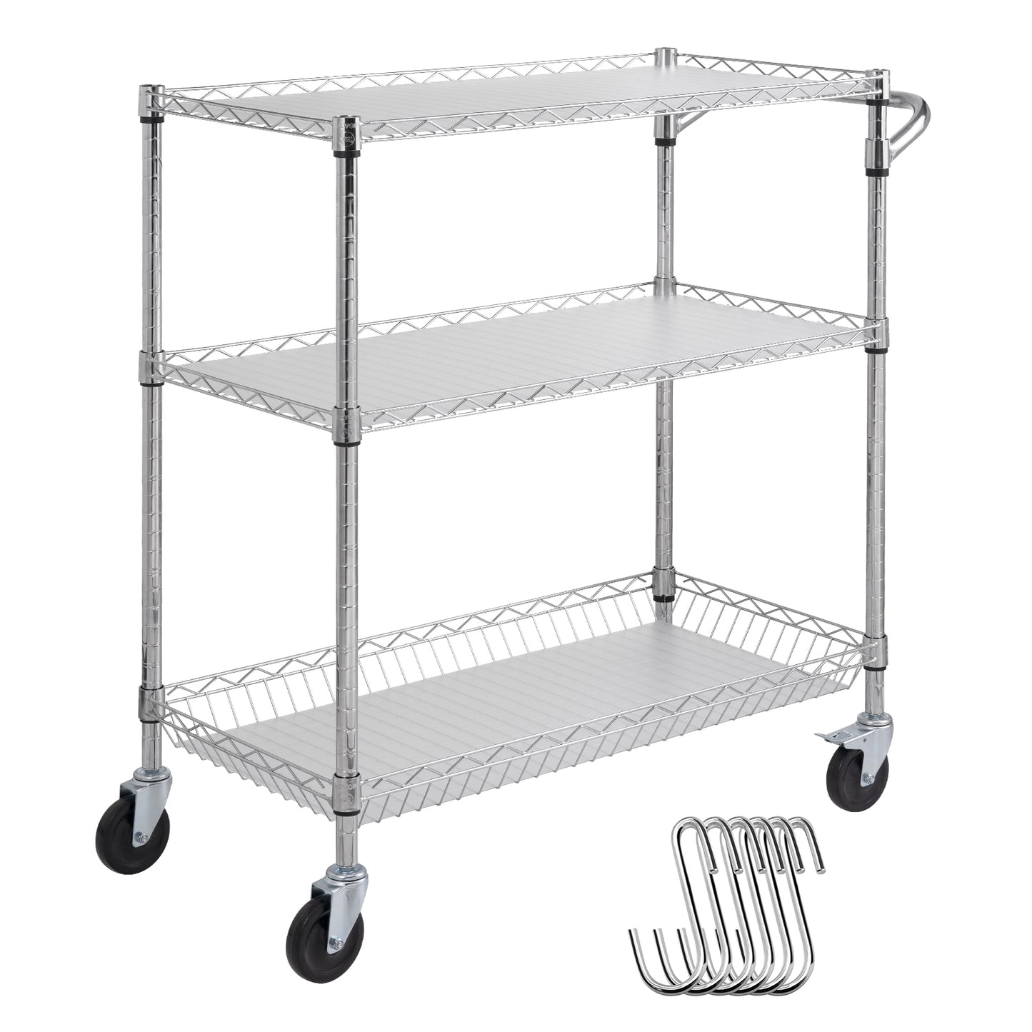 VEVOR Rolling Utility Cart 3-Tier Mobile Shelving Unit Organizer Service Cart on Wheels Metal Storage Trolley for Kitchen  Bar