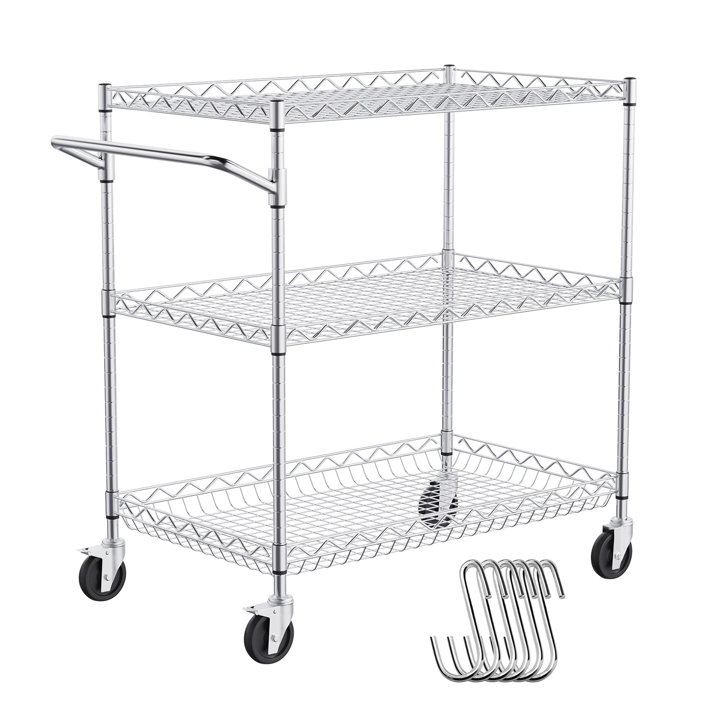 VEVOR Rolling Utility Cart 3-Tier Mobile Shelving Unit Organizer Service Cart on Wheels Metal Storage Trolley for Kitchen  Bar