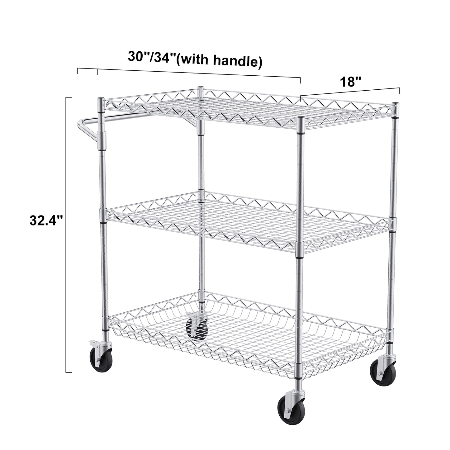 VEVOR Rolling Utility Cart 3-Tier Mobile Shelving Unit Organizer Service Cart on Wheels Metal Storage Trolley for Kitchen  Bar