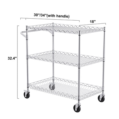 VEVOR Rolling Utility Cart 3-Tier Mobile Shelving Unit Organizer Service Cart on Wheels Metal Storage Trolley for Kitchen  Bar