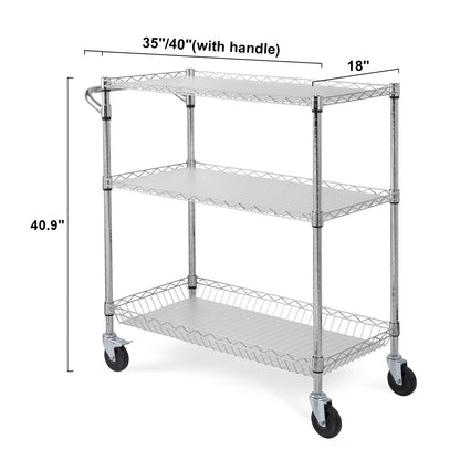 VEVOR Rolling Utility Cart 3-Tier Mobile Shelving Unit Organizer Service Cart on Wheels Metal Storage Trolley for Kitchen  Bar